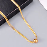 18k Yellow Snake Bone Round Bead Double Necklace for Women