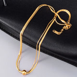 18k Yellow Snake Bone Round Bead Double Necklace for Women