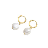 Sterling Silver Circle & Baroque Pearl Hoop Earrings