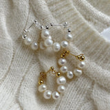 Sterling Silver Freshwater Pearl & Round Bead Ear Studs