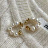 Sterling Silver Freshwater Pearl & Round Bead Ear Studs