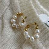 Sterling Silver Freshwater Pearl & Round Bead Ear Studs