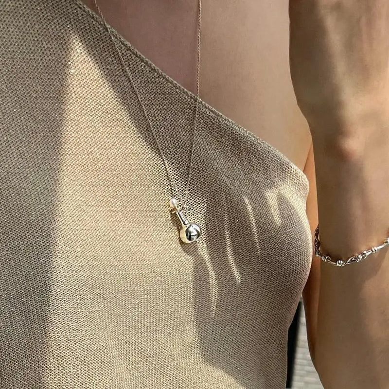 Flower Vase Pendant Necklace with Freshwater Pearl