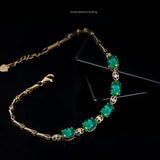 Emerald Green Crystal Diamond Chain Bracelet Women's Jewelry Vintage Accessory