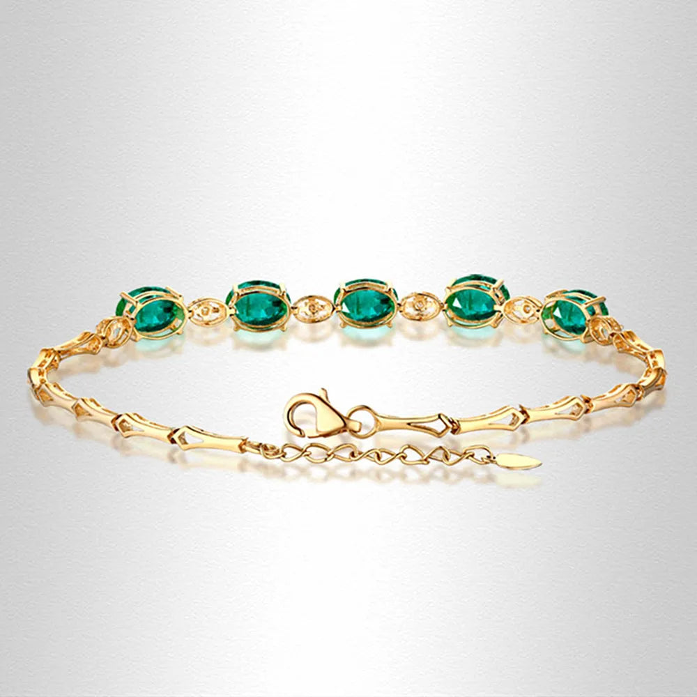 Emerald Green Crystal Diamond Chain Bracelet Women's Jewelry Vintage Accessory