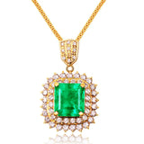 18k Square Green Crystal Emerald Diamond Pendant Necklace Women Jewelry