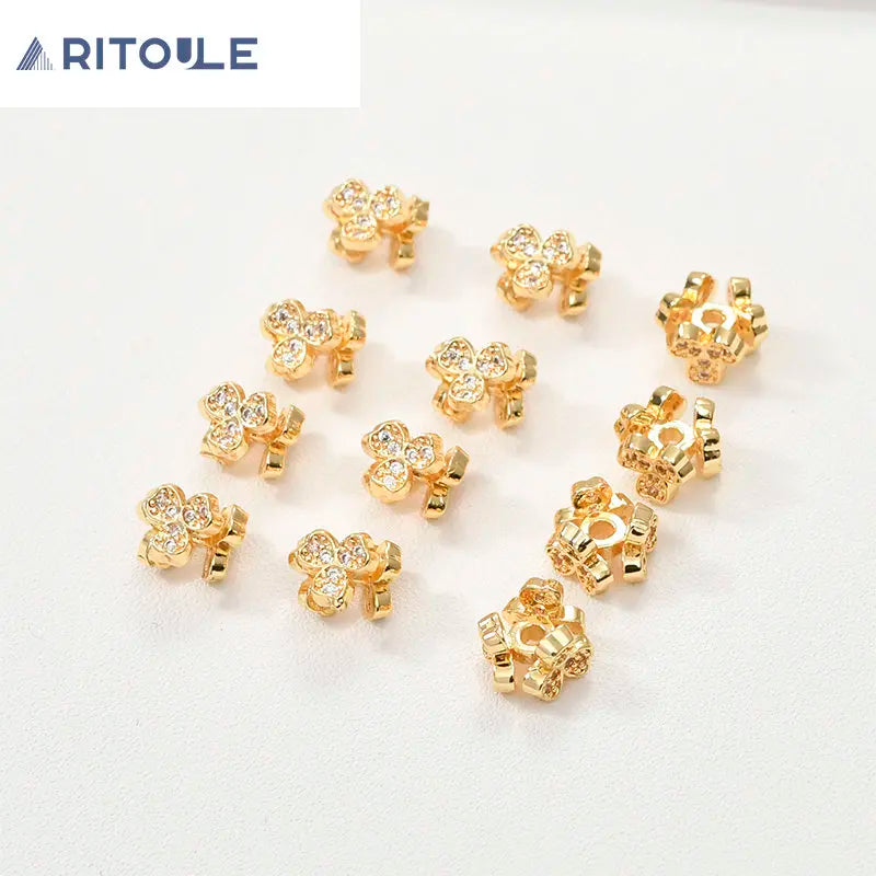 18k Gold-Plated Clover Zircon Beads DIY Jewelry Accessories