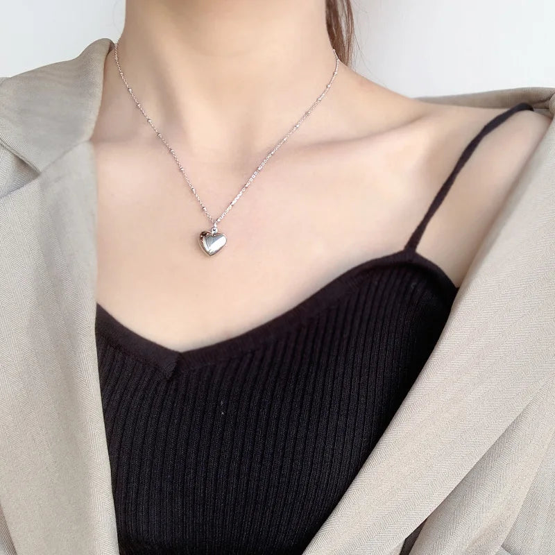 925 Sterling Silver Heart Necklace Beads Chain Pendant Gift