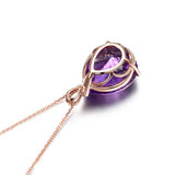 18k Rose Big Amethyst Crystal Pendant Necklace for Women