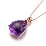 18k Rose Big Amethyst Crystal Pendant Necklace for Women