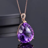 18k Rose Big Amethyst Crystal Pendant Necklace for Women