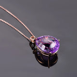 18k Rose Big Amethyst Crystal Pendant Necklace for Women