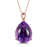18k Rose Big Amethyst Crystal Pendant Necklace for Women