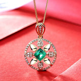 18k Emerald Choker Pendant Necklace Crystal Zircon Diamonds Chain Jewelry