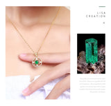 18k Emerald Choker Pendant Necklace Crystal Zircon Diamonds Chain Jewelry