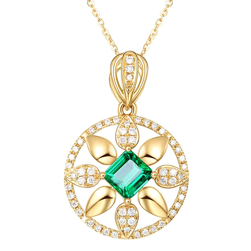 18k Emerald Choker Pendant Necklace Crystal Zircon Diamonds Chain Jewelry