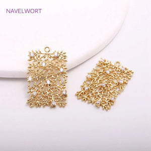 Tree Of Life Pendant Square Charms Inlaid Zircon 14K Plating Earring Findings