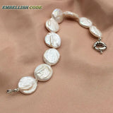 18mm Baroque Pearl Bracelet Classic Round Coin Button Flat Shape Jewelry