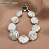 18mm Baroque Pearl Bracelet Classic Round Coin Button Flat Shape Jewelry