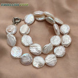 Baroque Pearl Choker Necklace Flat Round Coin Shape Natural Freshwater Pearls