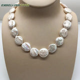 Baroque Pearl Choker Necklace Flat Round Coin Shape Natural Freshwater Pearls