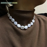 Baroque Pearl Choker Necklace Flat Round Coin Shape Natural Freshwater Pearls