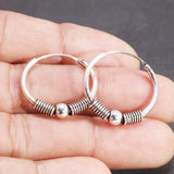 925 Sterling Silver Hoop Earrings Retro Thai Silver Circle Women Jewelry