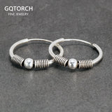 925 Sterling Silver Hoop Earrings Retro Thai Silver Circle Women Jewelry