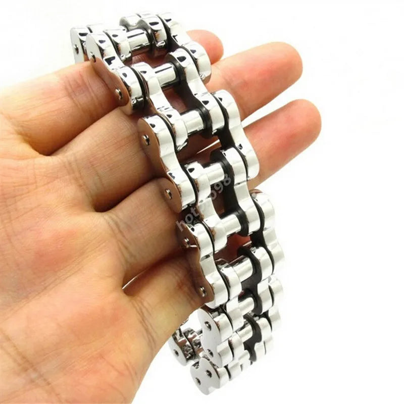 18mm Men's Silver Biker Chain Bracelet 316L Stainless Steel