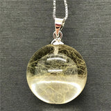 Natural Rutilated Pendant Wealth Healing Crystal Stone Silver Chains Jewelry