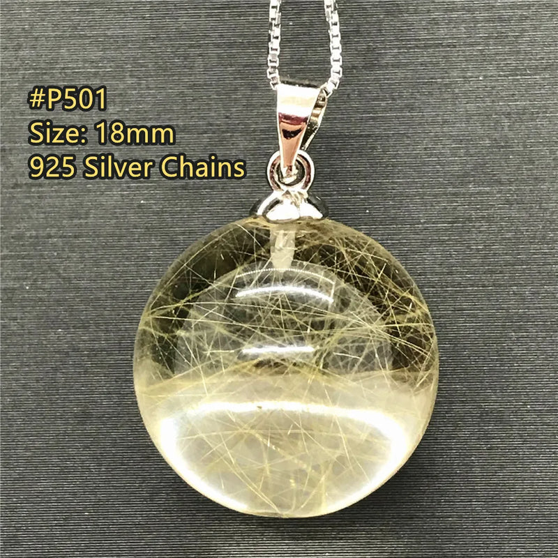 Natural Rutilated Pendant Wealth Healing Crystal Stone Silver Chains Jewelry