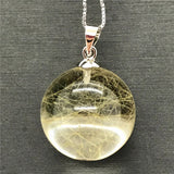 Natural Rutilated Pendant Wealth Healing Crystal Stone Silver Chains Jewelry