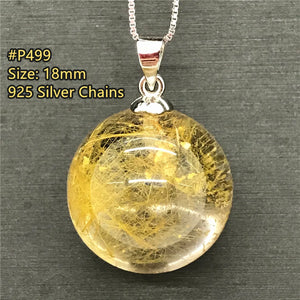 18mm Natural Rutilated Pendant Jewelry For Women Men Wealth Gift Healing Crystal