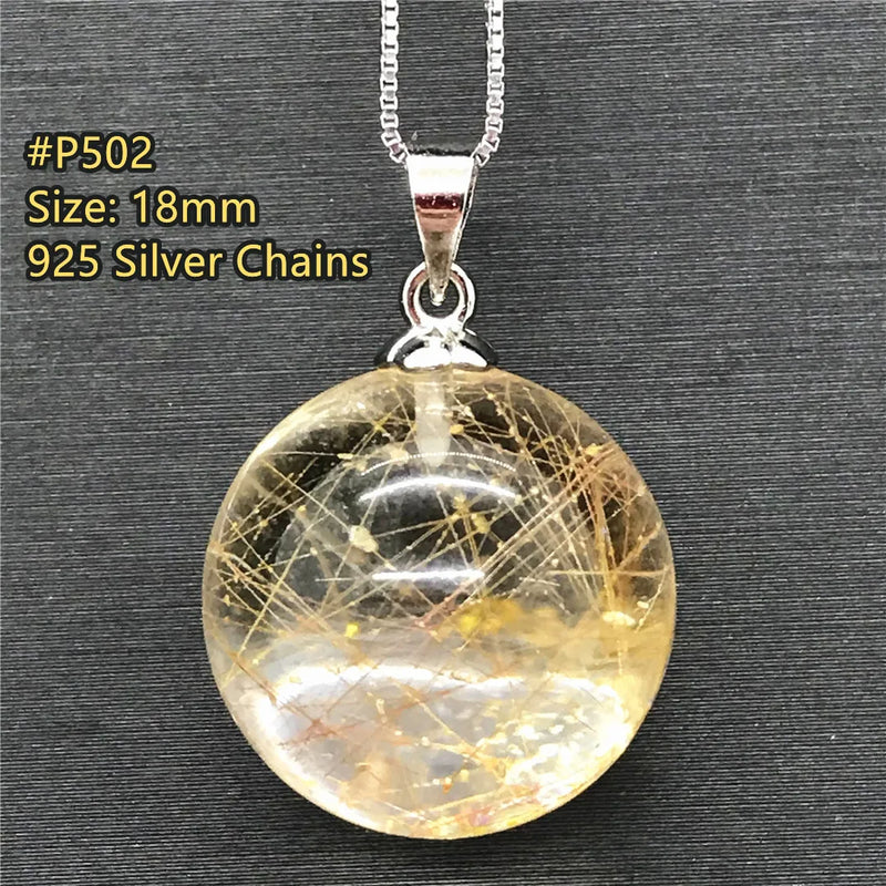 18mm Rutilated Pendant Crystal Silver Chains AAAAA