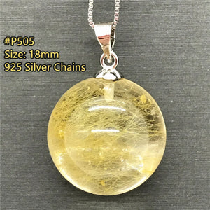 18mm Natural Rutilated Pendant Jewelry for Men Women Wealth Healing Gift