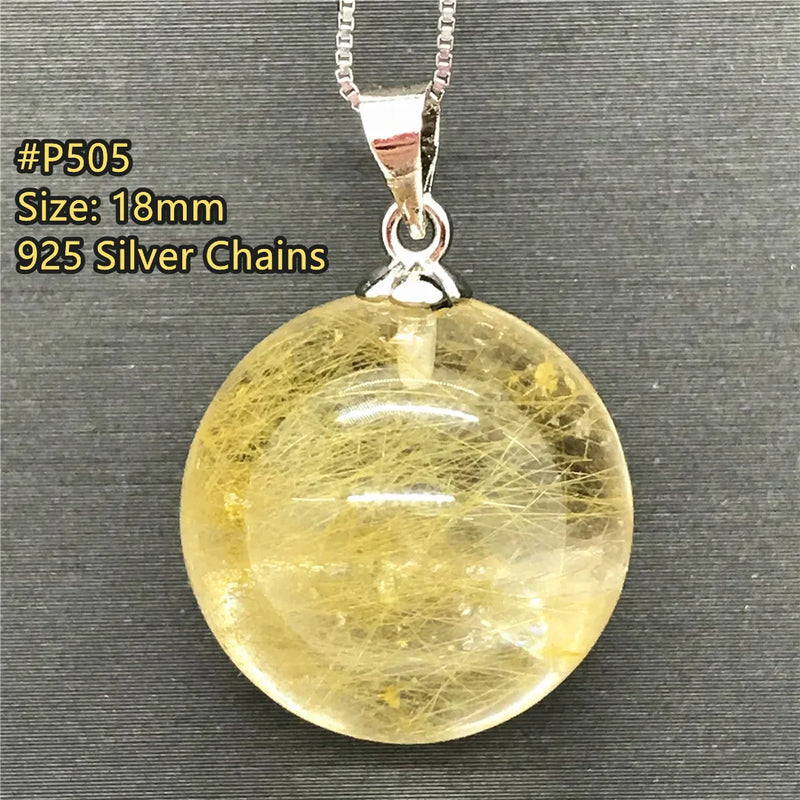18mm Natural Rutilated Pendant Jewelry for Men Women Wealth Healing Gift
