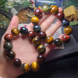 18mm Rainbow Tiger Eye Bracelet for Women Men Luck Wealth Crystal Beads