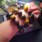 18mm Rainbow Tiger Eye Bracelet for Women Men Luck Wealth Crystal Beads
