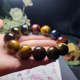 18mm Rainbow Tiger Eye Bracelet for Women Men Luck Wealth Crystal Beads