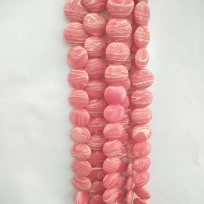 18mm Natural Rhodochrosite Stone Beads Round Cake Shape Loose Stripe Red Gem