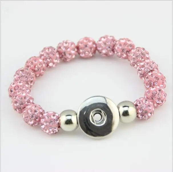 18mm Snap Button Bracelet Pink Bead Rhinestones Snap Bracelets Jewelry