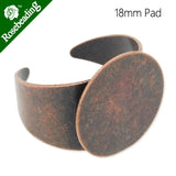 18mm Antique Copper Adjustable Ring Blanks with Pad - 20pcs