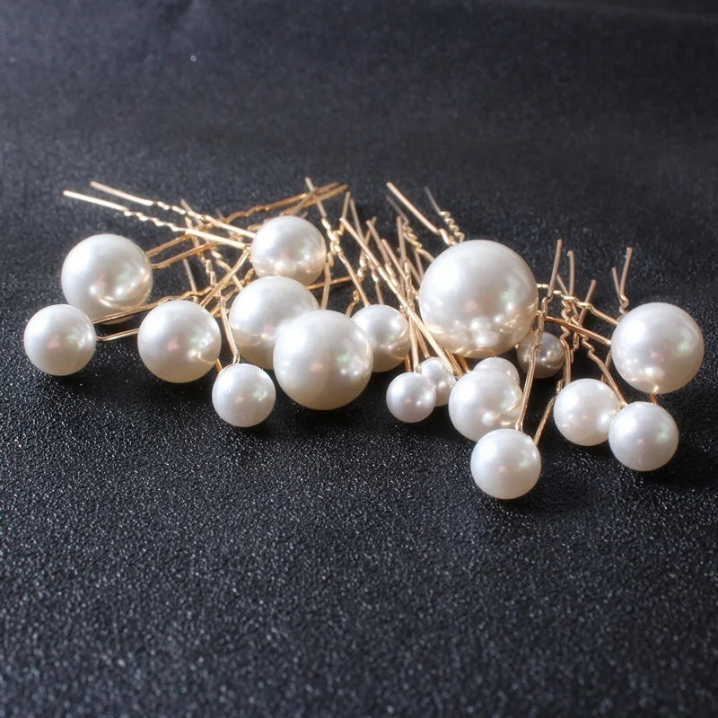 Wedding Tiara Pearl Hair Comb Hairpin Hair Fork U-shaped Hair Accessory