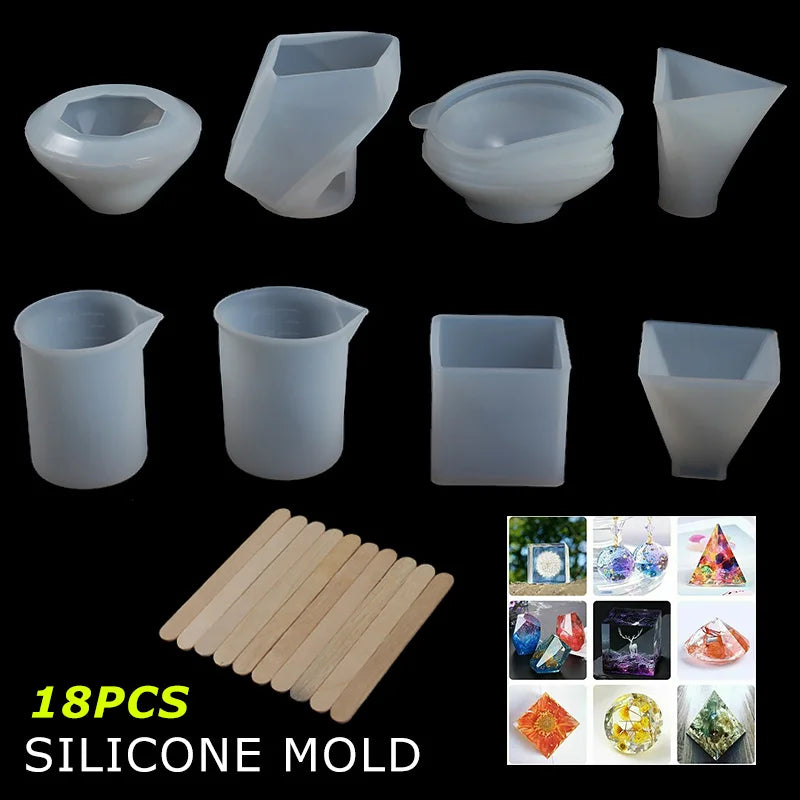 18pcs Silicone Mold Set Epoxy Resin Casting Moulds Jewelry Making Decor