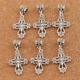18pcs Heart Cross Charm Beads Fit European Bracelets B425