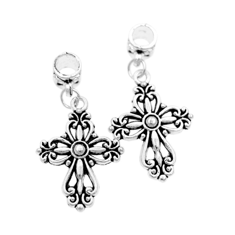 18pcs Heart Cross Charm Beads Fit European Bracelets B425