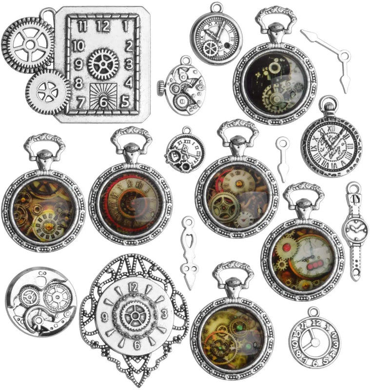18pcs Mixed Clock Watch Face Charms Tibetan Silver Steampunk Pendant