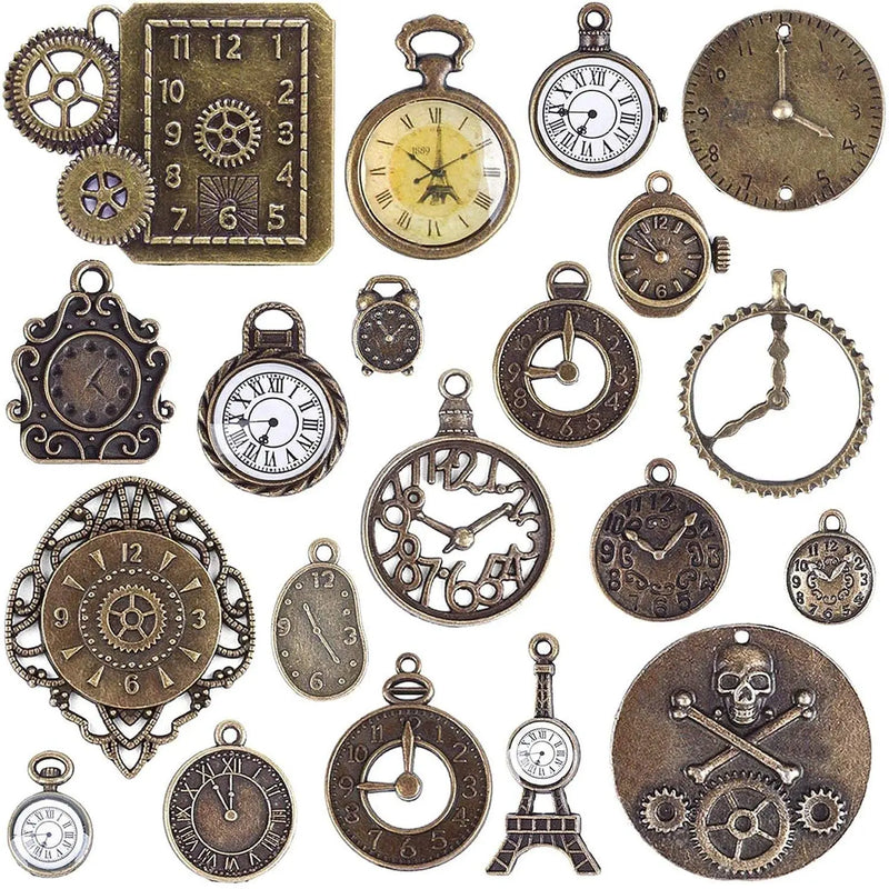18pcs Mixed Clock Watch Gear Steampunk Charms for DIY Bracelet Making