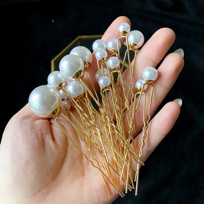 18pcs U-shaped Pearl Hairpin for Bride's Headwear Hair Insert Set