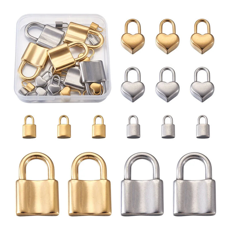 18pcs 304 Stainless Steel Heart Lock Charms for DIY Necklace Jewelry Making